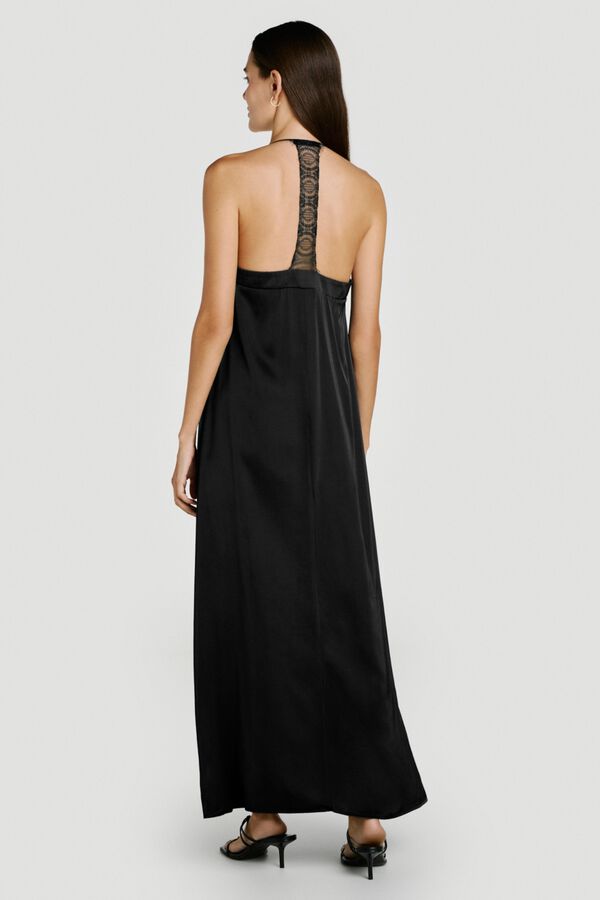 Vila Vestido comprido de al&ccedil;as com renda Preto