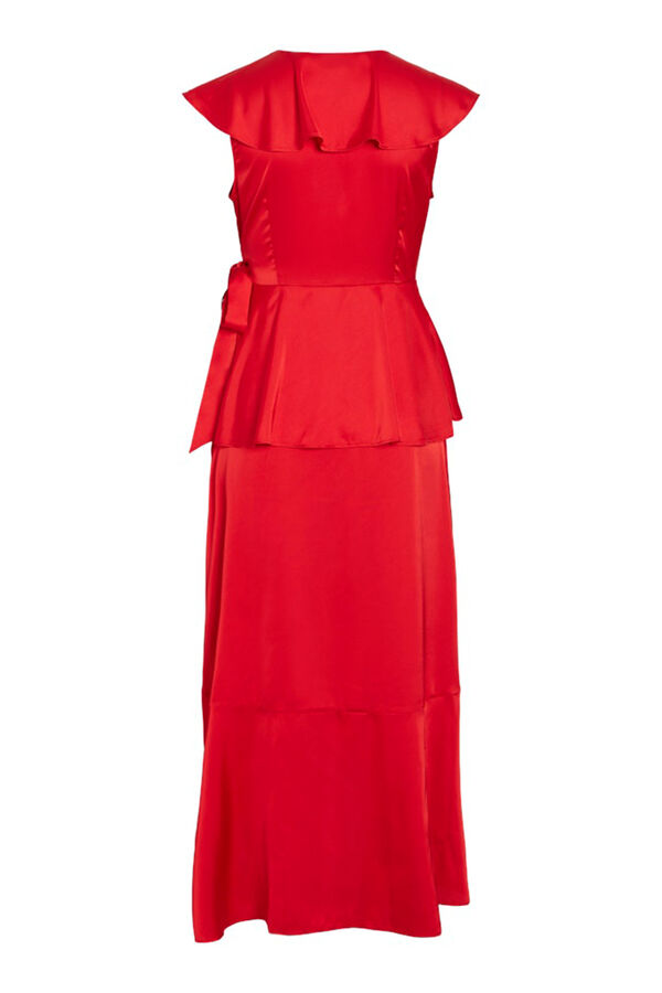 Vila Vestido satinado midi cruzado Rojo