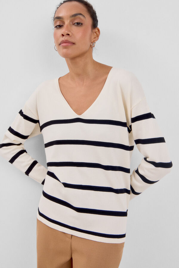 Cortefiel Camisola de malha decote bico Impress&atilde;o