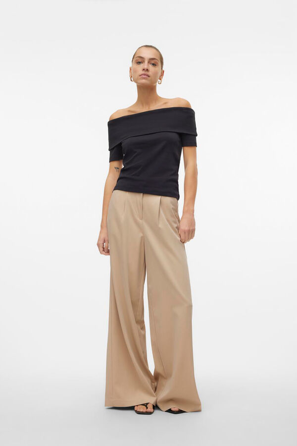 Vero Moda Top Bardot de manga corta Negro