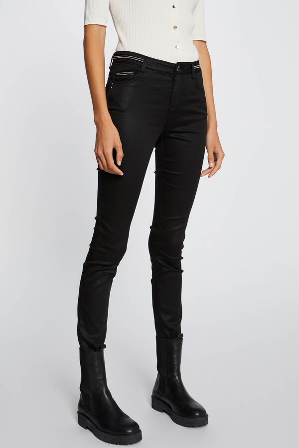 Morgan Calças slim efeito molhado Preto
