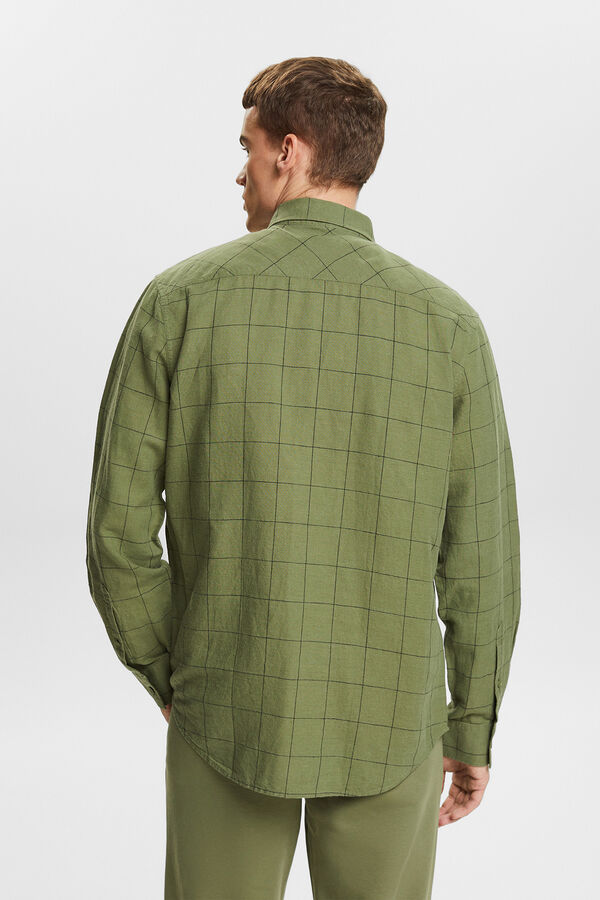 Esprit Camisa cuadros regular fit con lino Estampado verde