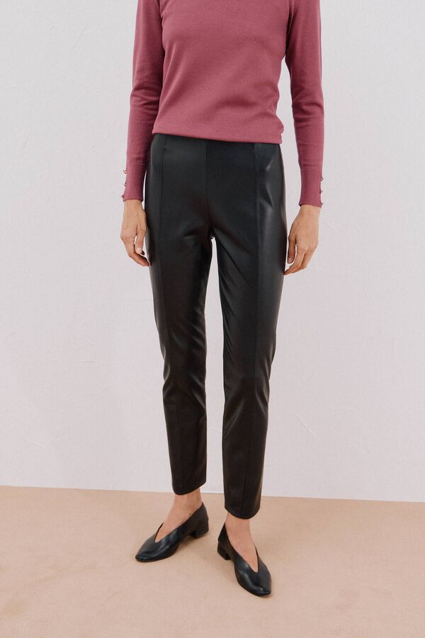 Cortefiel Leggings femininas de polipele sint&eacute;tico el&aacute;stico Preto