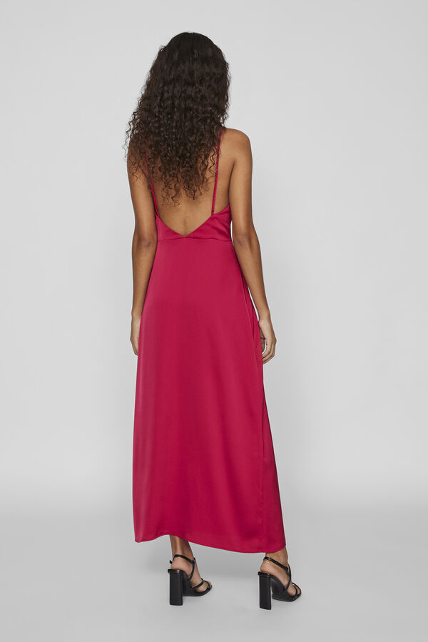 Vila Vestido largo satinado escote drapeado Rojo