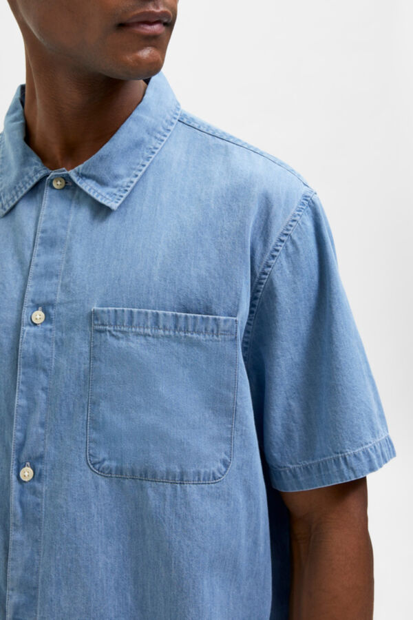 Cortefiel Camisa de homem manga curta denim Azul