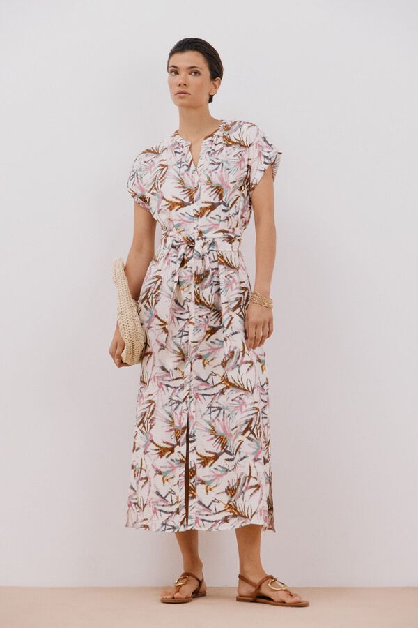 Cortefiel Vestido longo com cinto Impress&atilde;o