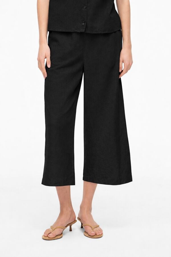 Vila Cal&ccedil;a culotte de linho para mulher Preto
