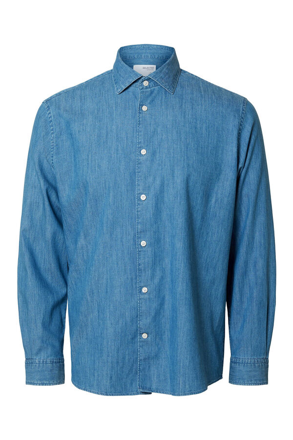 Selected Camisa de ganga de manga comprida Azul