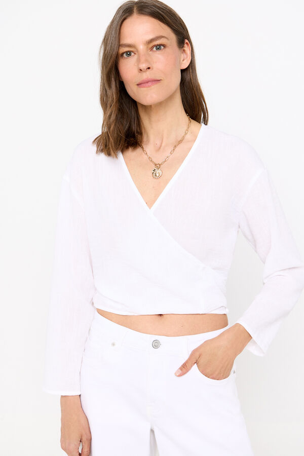 Cortefiel Blusa anudada tejido r&uacute;stico Blanco