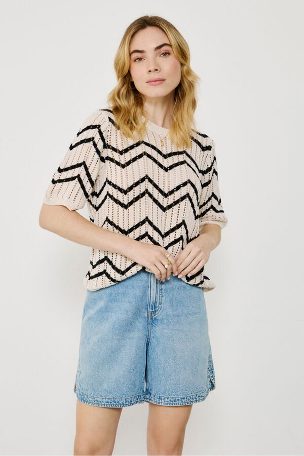 Vila Top de punto calado de algodón Gris