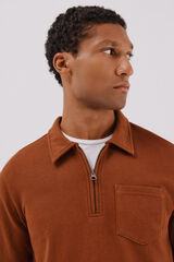 Cortefiel Sudadera cuello polo cremallera Marr&oacute;n