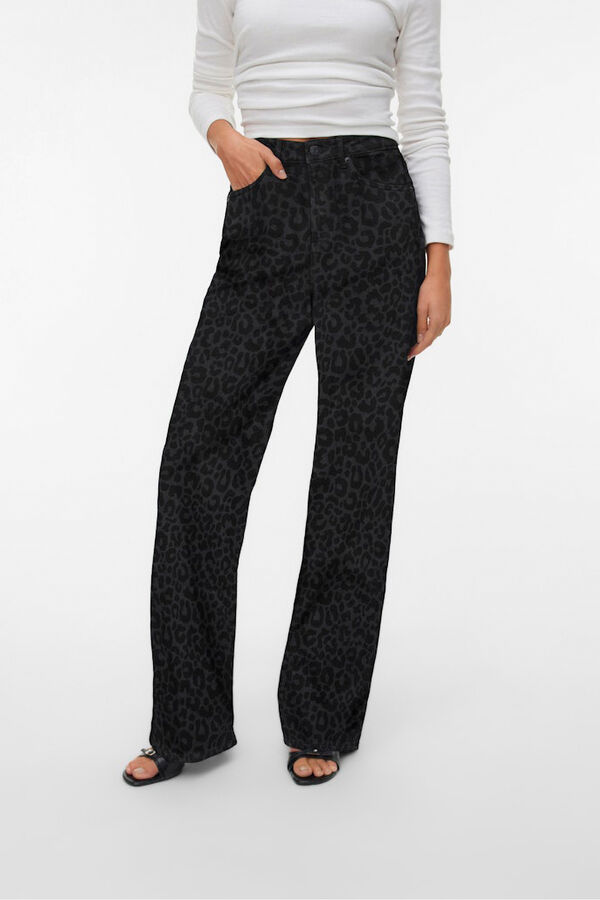 Vero Moda Vaquero animal print pernera ancha Negro