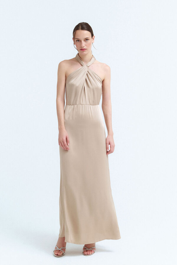 Vila Vestido largo satinado fiesta Marrón