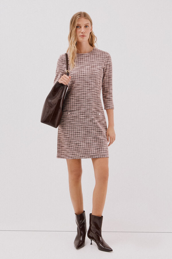 Cortefiel Vestido curto de tweed Castanho