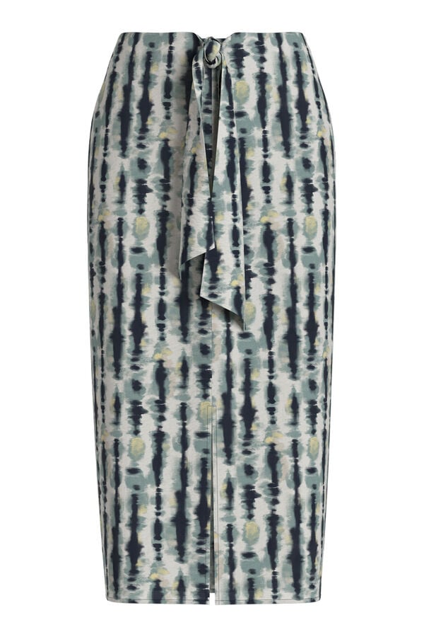 Vila Saia midi com estampado &eacute;tnico em viscose Azul