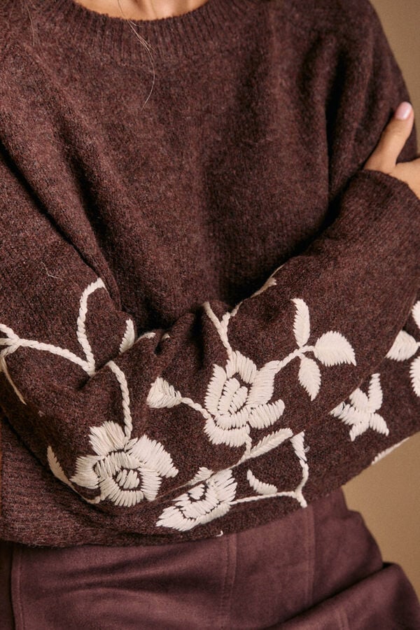 Pol&iacute;n Et Moi Jersey bordado manga Marcela Marr&oacute;n oscuro