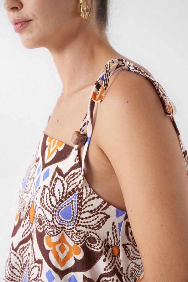 Salsa Jeans Vestido midi estampado con lino Beige