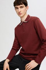 Selected Camisa p&oacute;lo de manga comprida confeccionada em 100% algod&atilde;o org&acirc;nico. Vermelho