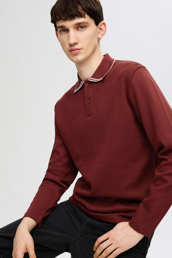 Selected Camisa p&oacute;lo de manga comprida confeccionada em 100% algod&atilde;o org&acirc;nico. Vermelho