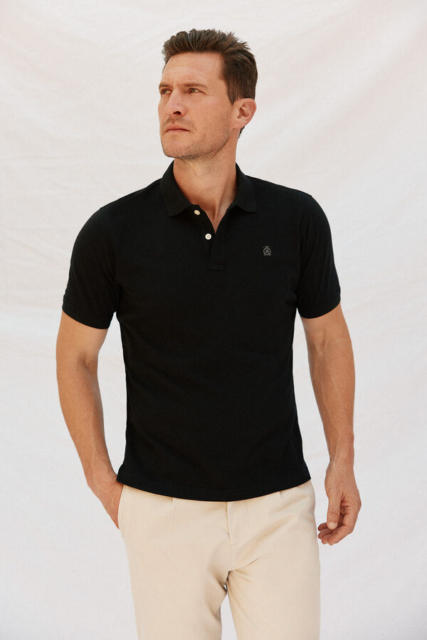 Cortefiel Polo b&aacute;sico piqu&eacute; Preto