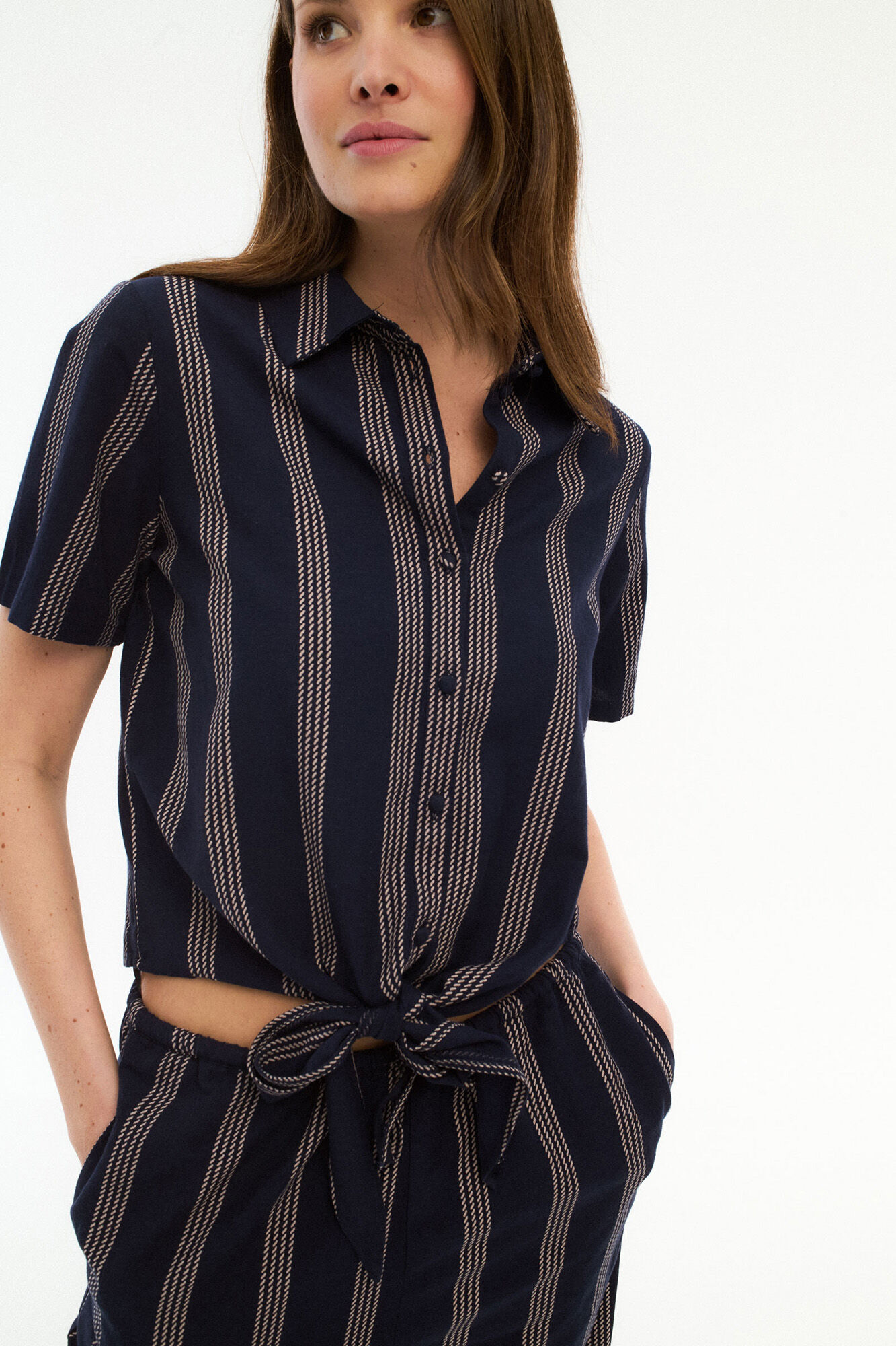 Vila Camisa anudada estampado de rayas