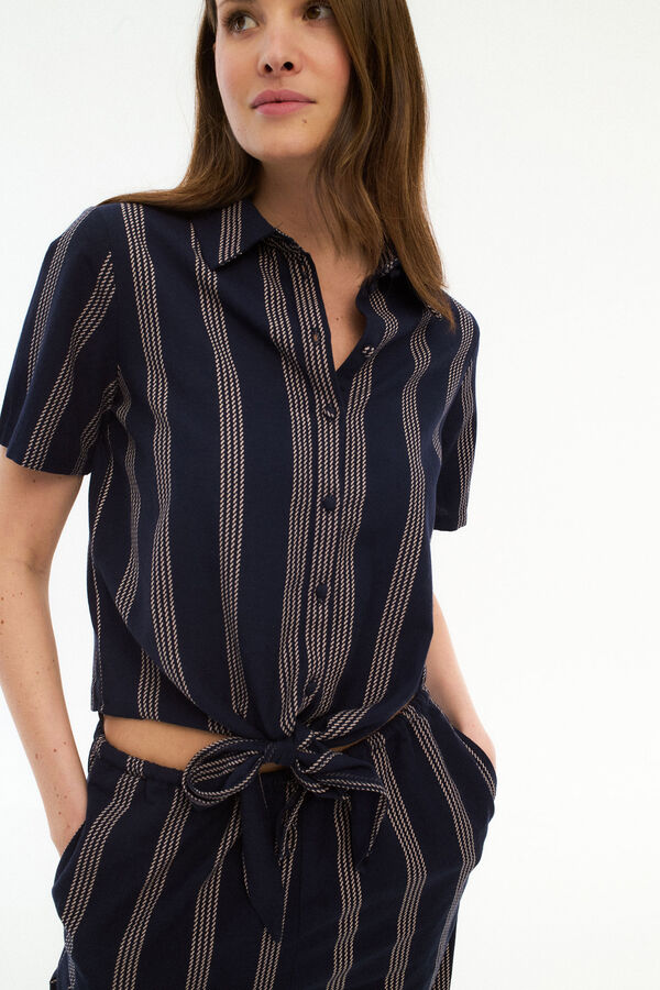 Vila Camisa estampado com nó Azul