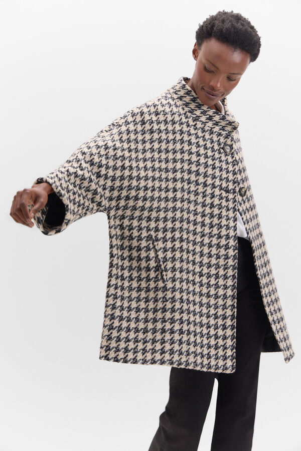 Cortefiel Abrigo desestructurado de pata de gallo Estampado blanco