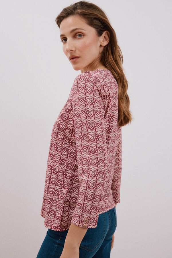 Cortefiel Camiseta fluida com decote em bico Multicolorido