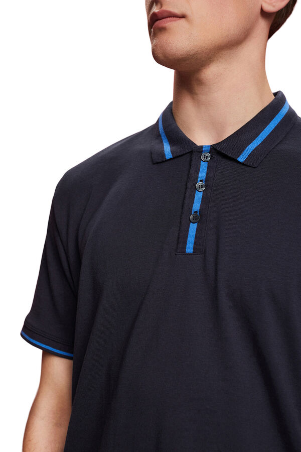 Esprit Polo liso regular fit con lino Azul marino
