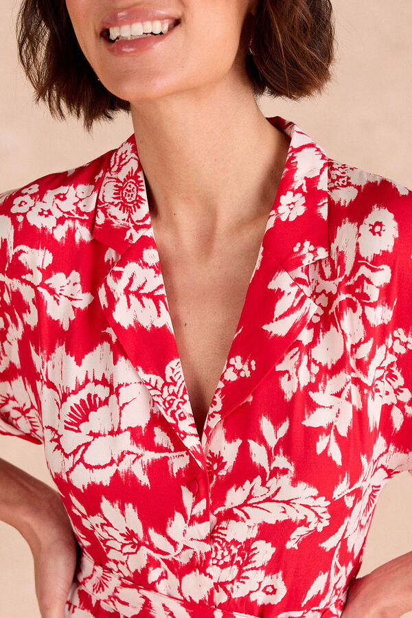 Pol&iacute;n Et Moi Vestido camisa floral Yadia Vermelho