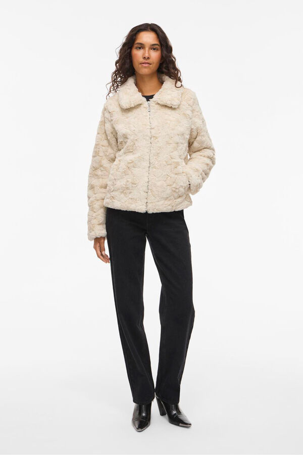 Vila Casaco de pele sobretudo com fecho-&eacute;clair Tostado