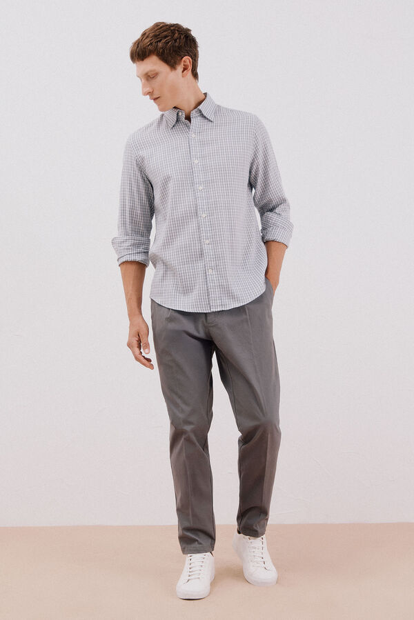 Cortefiel Camisa xadrez de algod&atilde;o tencel Cinzento