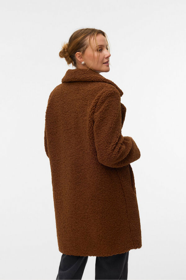 Vero Moda Abrigo de borreguito Marr&oacute;n oscuro