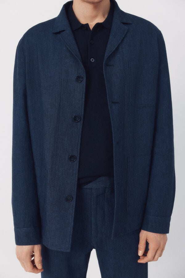 Cortefiel Blazer em mistura de linho coordenado Azul