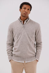 Cortefiel Jersey lana torzal cuello cremallera Beige