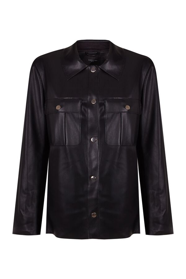 Cortefiel Cazadora efecto piel botones Negro