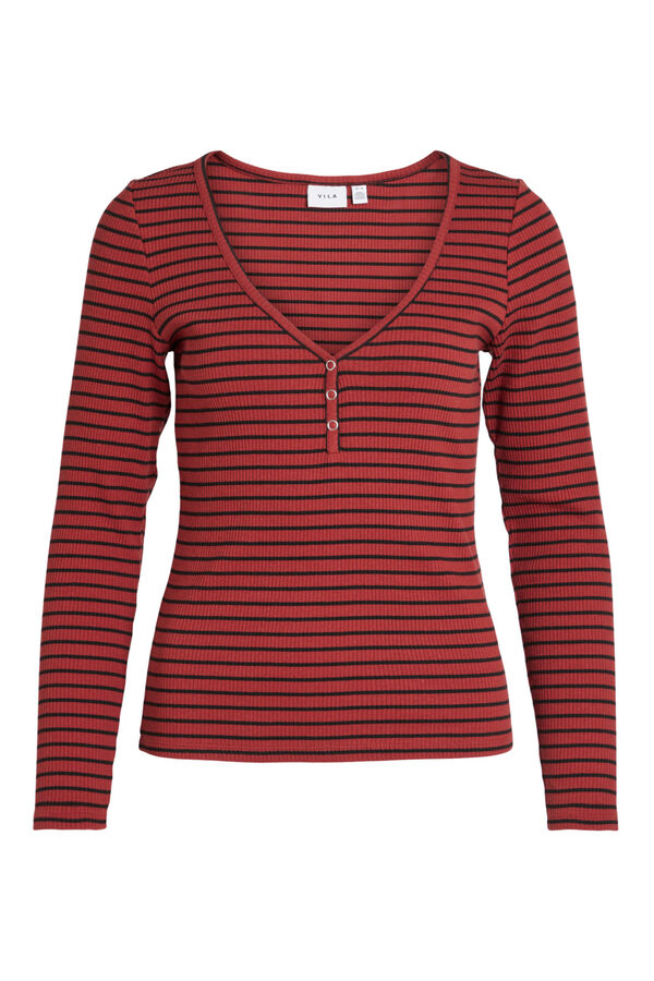 Cortefiel Camiseta de mujer manga larga cuello pico Rojo