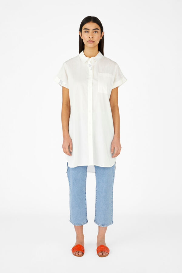 Cortefiel Camisa de manga curta de ajuste longo Branco