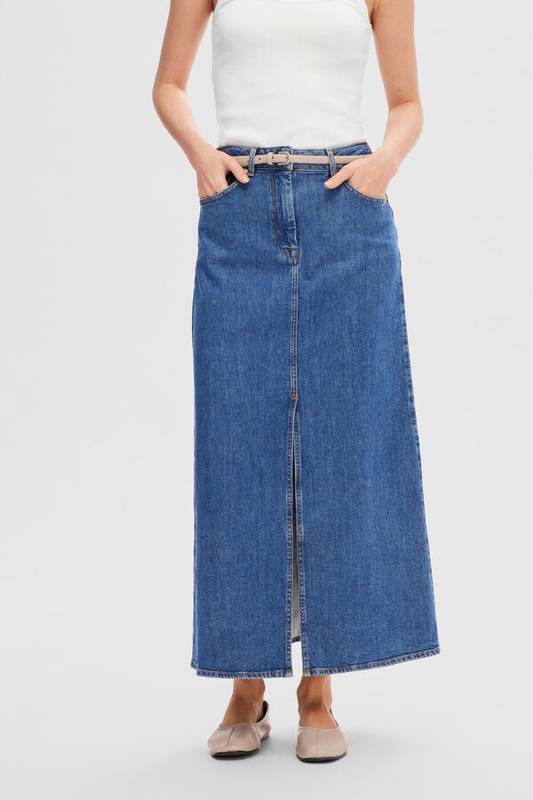 Selected Femme Saia midi denim com abertura frontal Azul