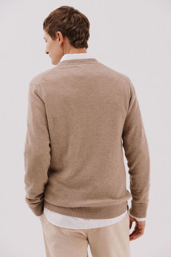Cortefiel Jersey lana lambswool cuello pico Camel