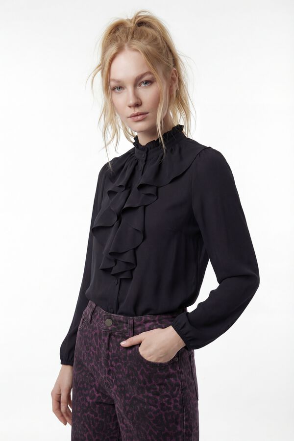 Vila Blusa manga larga con volantes Negro