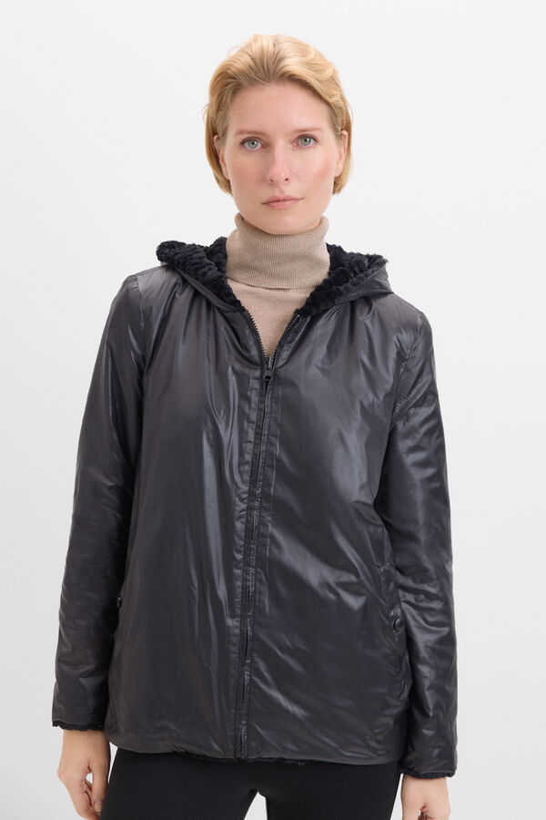 Cortefiel Cazadora corta reversible efecto pelo Negro