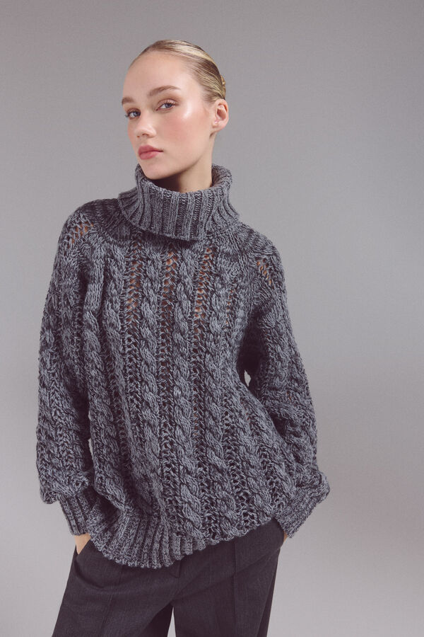 Slowlove Su&eacute;ter de malha gola em malha perfurada Cinzento