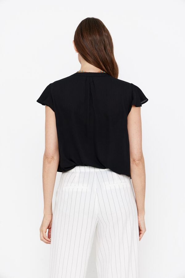 Cortefiel Blusa manga folhos Preto