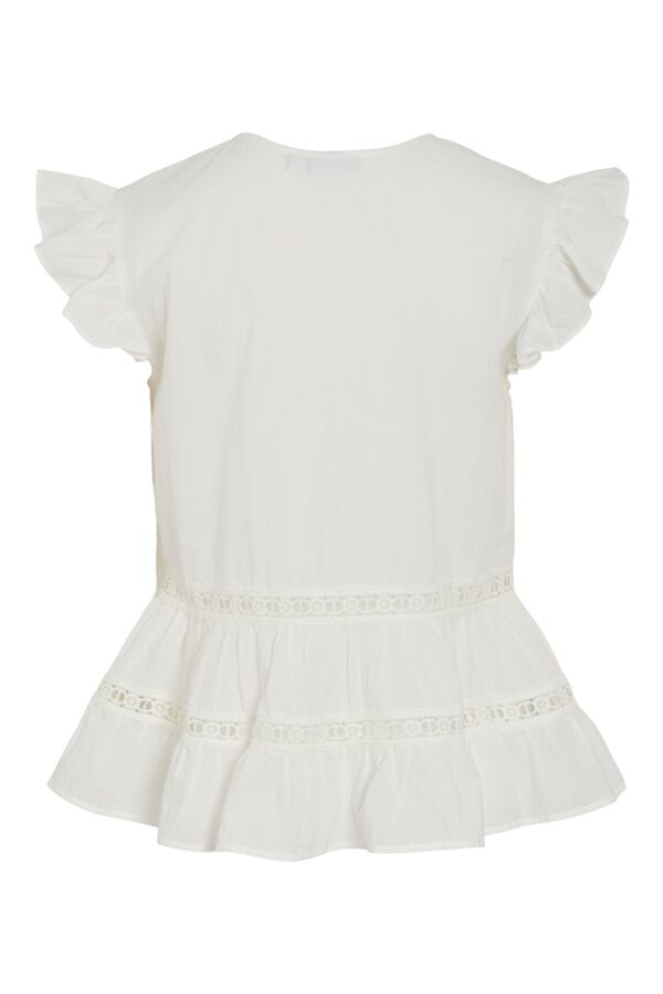 Vila Blusa em algod&atilde;o org&acirc;nico com mangas de folhos Branco
