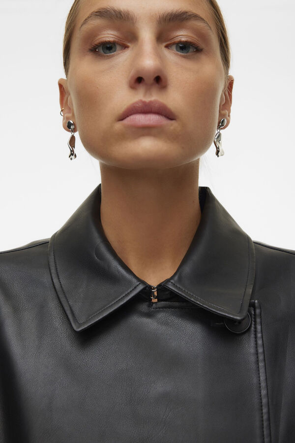 Vero Moda Sobretudo longo de trench sint&eacute;tico Preto