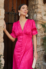 Pol&iacute;n Et Moi Vestido midi con estampado floral en jacquard Fucsia