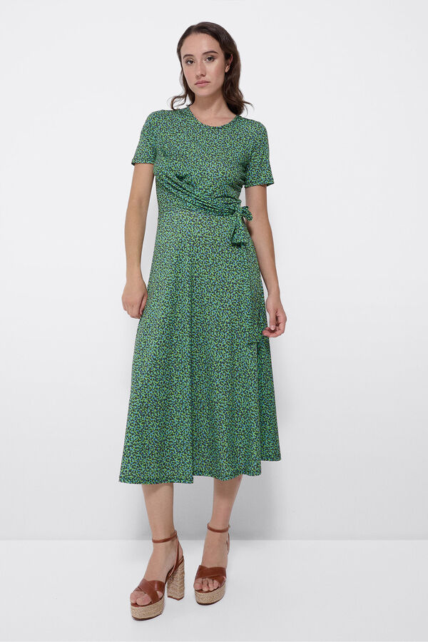 Cupl&eacute; Vestido de malha de manga curta com n&oacute; &agrave; frente Verde