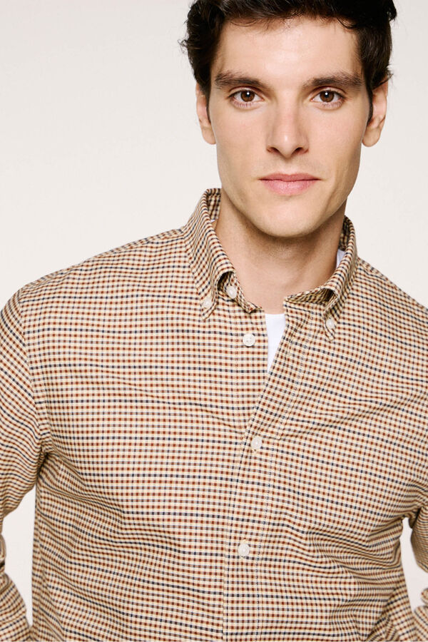 Selected Camisa cuadros 100% algod&oacute;n Beige