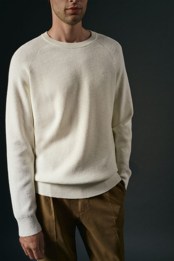 OOTO Jersey cuello redondo crudo algod&oacute;n Blanco
